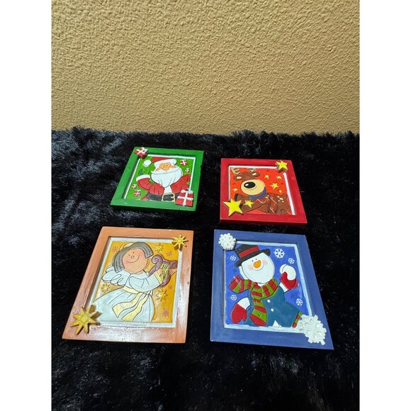 Festive Resin Christmas Coasters With Santa Reindeer Snowman & Angel Set Of 4 - Picture 1 of 9